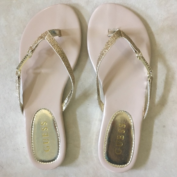 guess gold flip flops